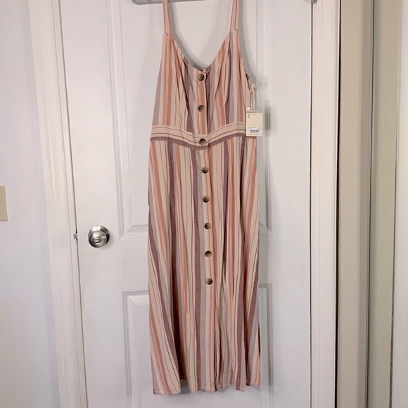 Button down dress size XL a.n.a brand NWT pink coral and plum stripes. - Picture 1 of 5